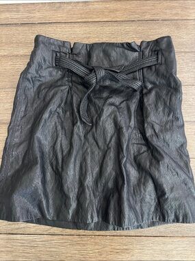 Free People Black Faux Leather Paperbag Waist Skirt with Self Tie